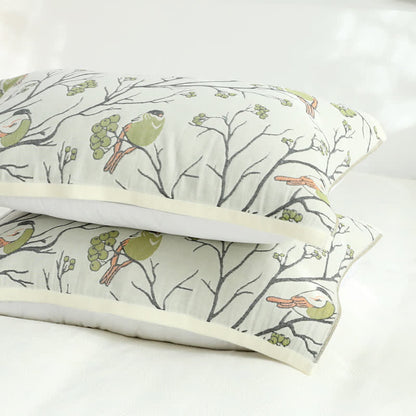 Serviette oreiller oiseau aubépine en gaze de coton (2 pièces)