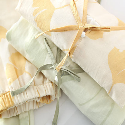 Ensemble de vêtements d'intérieur en coton avec nœud en feuille de ginkgo