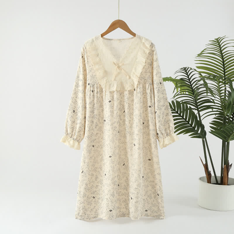 Chemise de nuit pastorale en gaze de coton double épaisseur