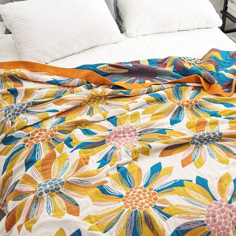 Couette réversible en coton Ownkoti à imprimé floral jaune