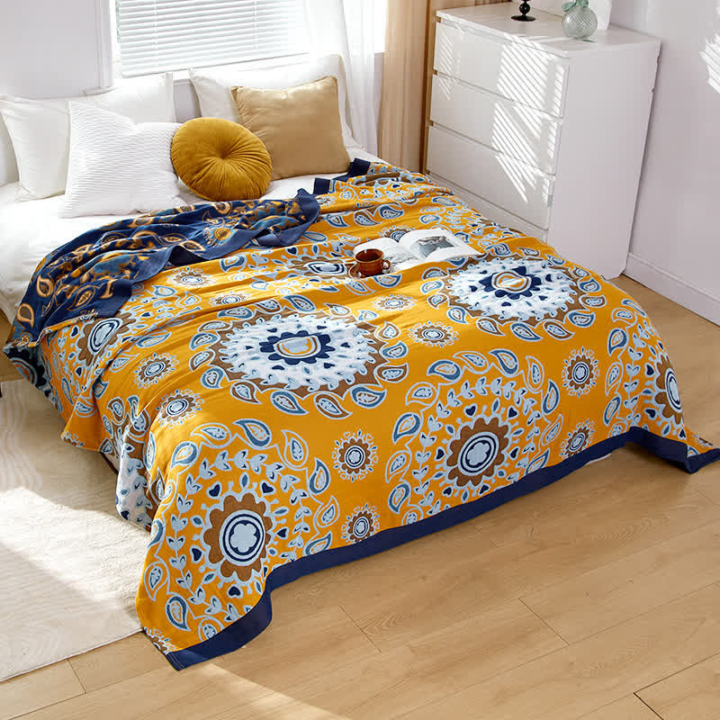 Couette réversible à imprimé floral pastoral - Jaune - 230 cm x 250 cm - image 2