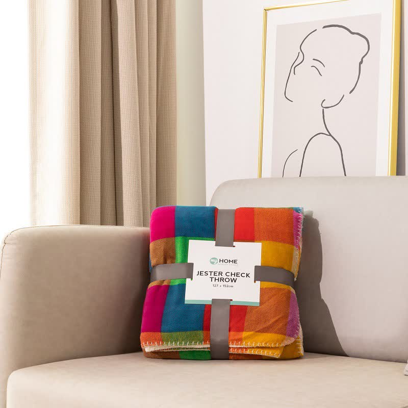 Couverture épaisse Ownkoti avec motif à carreaux colorés