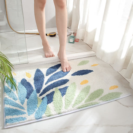 Tapis de salle de bain doux et antidérapant Ownkoti avec motif de feuilles