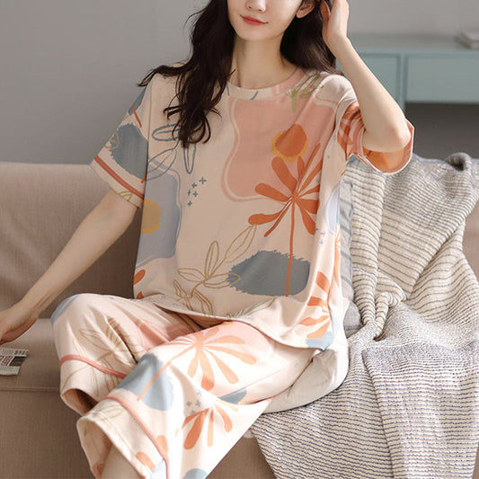 Ensemble de vêtements d'intérieur en coton à imprimé floral et feuilles