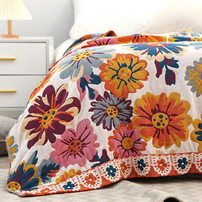 Couette réversible en coton avec des fleurs aux couleurs vives