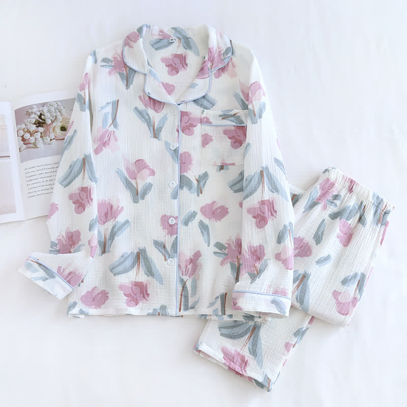 Ensemble de nuit chic en gaze de coton à motif floral