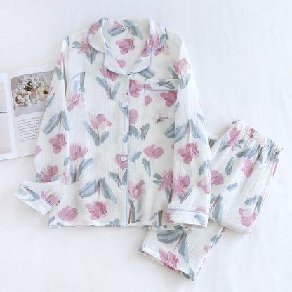 Ensemble de nuit chic en gaze de coton à motif floral