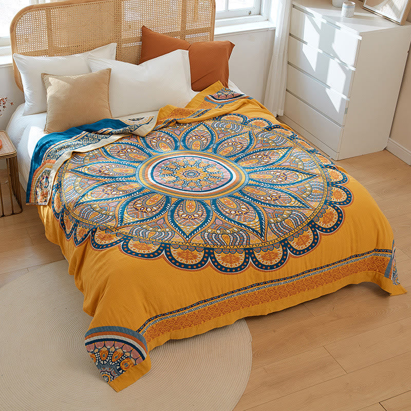 Couette d'été réversible bohème Ownkoti à fleurs jaunes