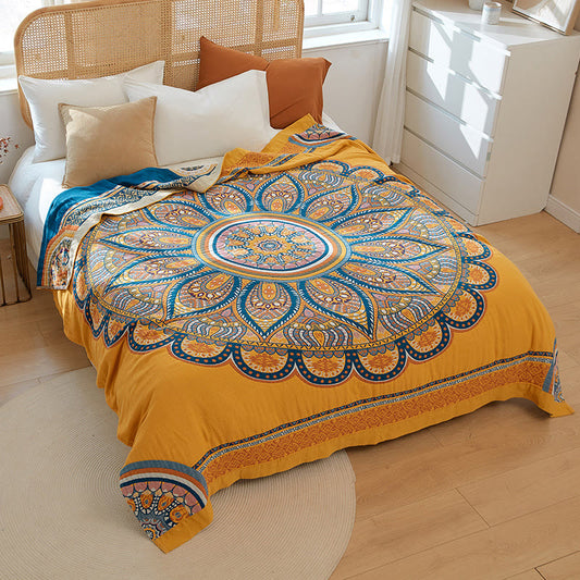 Couette d'été réversible bohème Ownkoti à fleurs jaunes