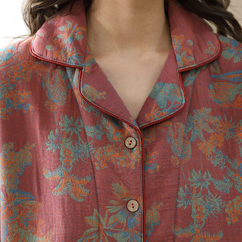 Ensemble de vêtements de détente en coton à imprimé floral double couche