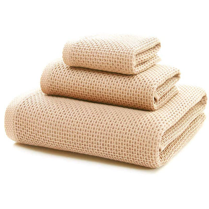 Serviettes en coton simples Ownkoti, lot de 3 serviettes carrées à motif nid d'abeille