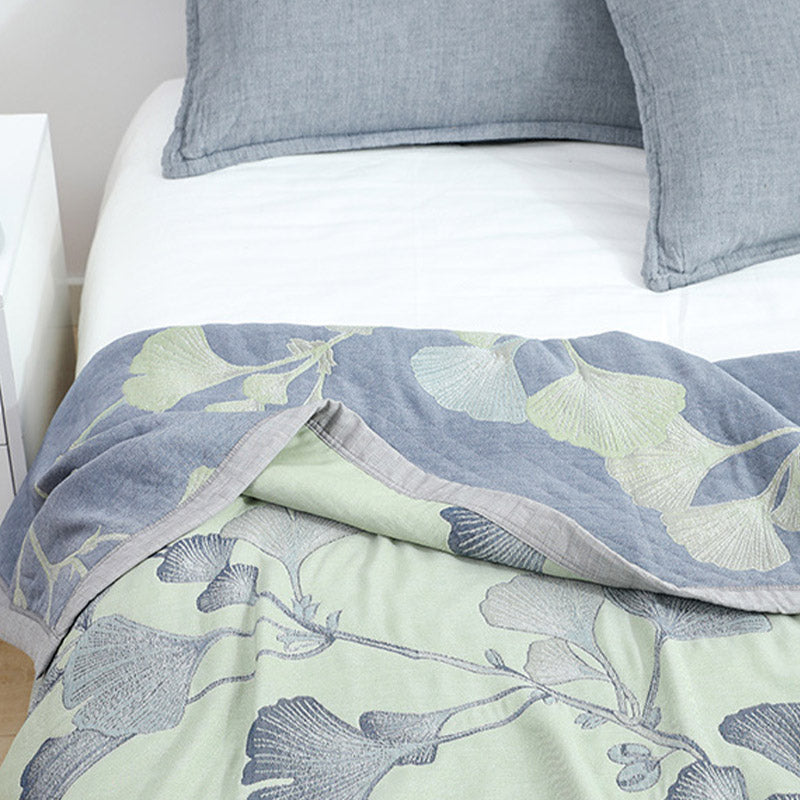 Couette réversible en gaze de coton avec feuilles de ginkgo
