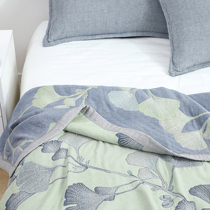 Couette réversible en gaze de coton avec feuilles de ginkgo