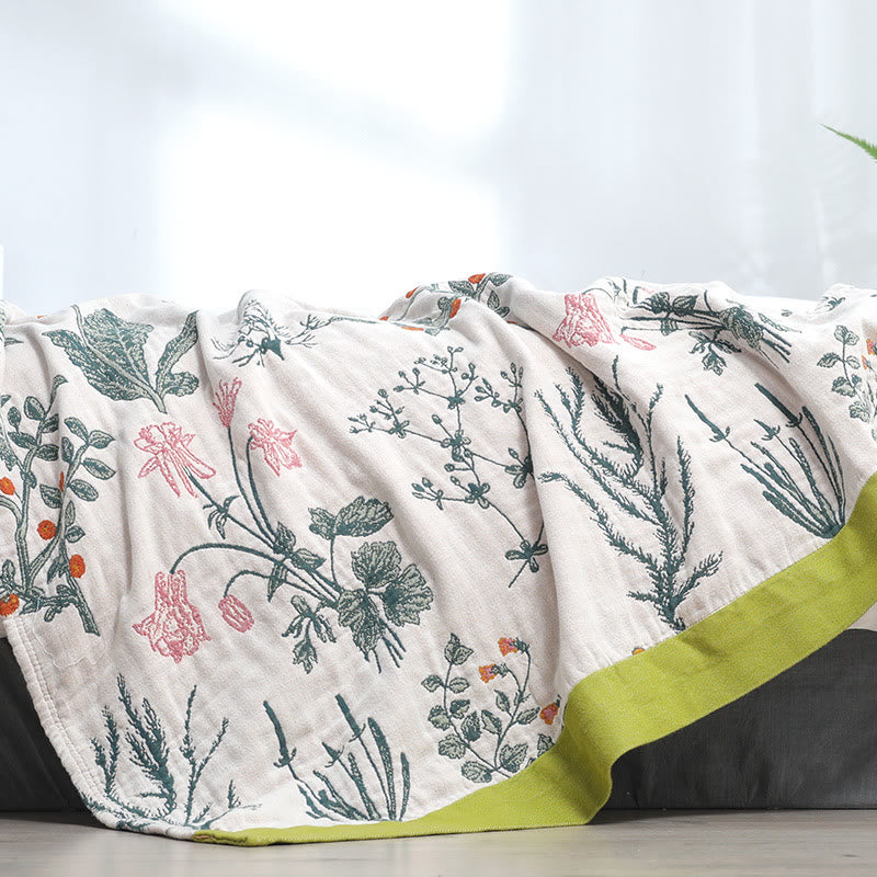 Couette réversible en coton doux avec fleurs et plantes