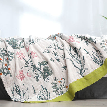 Couette réversible en coton doux avec fleurs et plantes