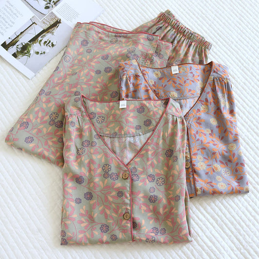 Ensemble de vêtements d'intérieur en coton et soie à fleurs - image 1