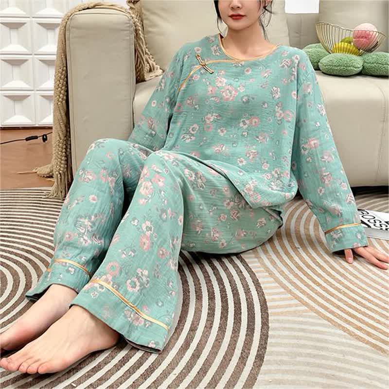 Ensemble pyjama en coton imprimé pivoine grande taille