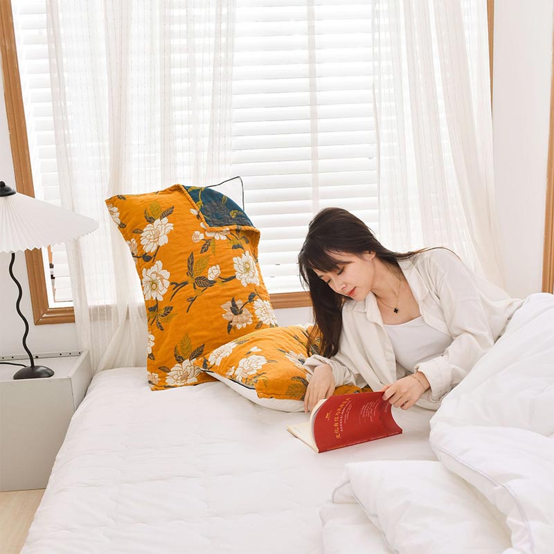 Serviette oreiller en gaze de coton à fleurs jaunes (2 pièces)