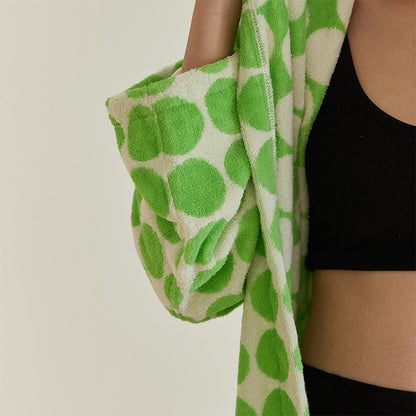 Peignoir à capuche et ceinture à pois