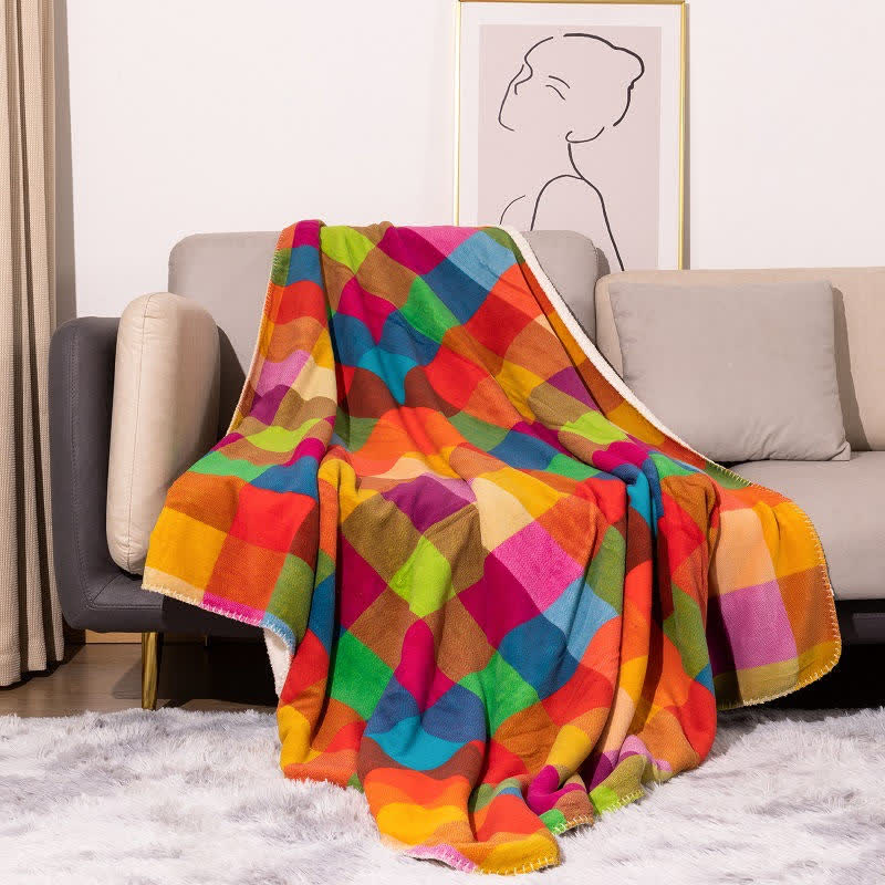 Couverture épaisse Ownkoti avec motif à carreaux colorés