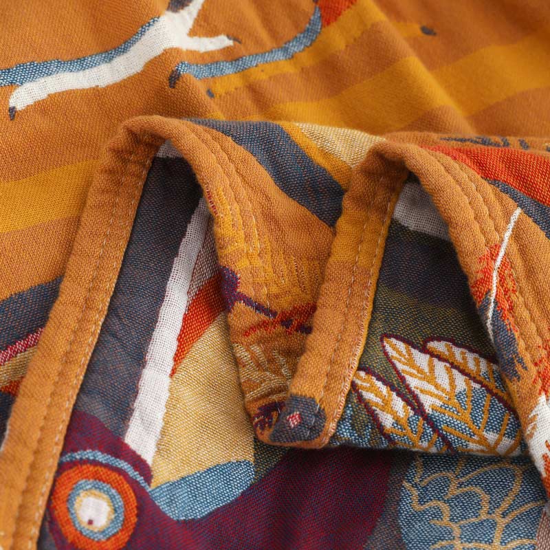 Couverture réversible en coton doux avec motif d'oiseau toucan