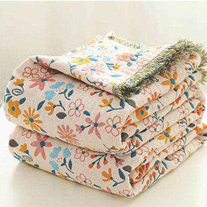 Couverture Ownkoti avec pompons de fleurs de jardin, housse de canapé