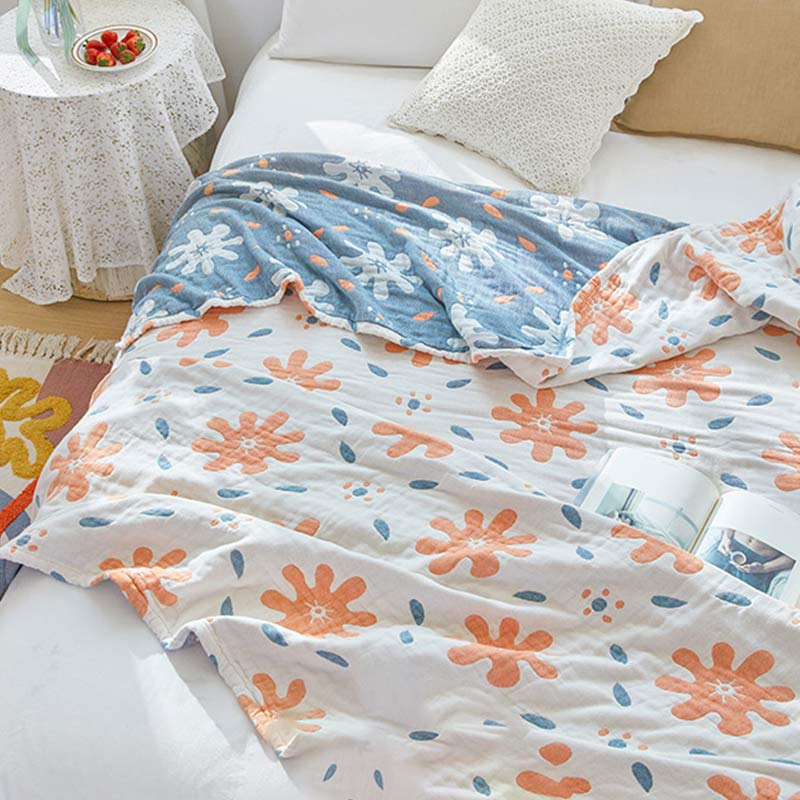 Couverture en coton réversible respirante avec de jolies fleurs