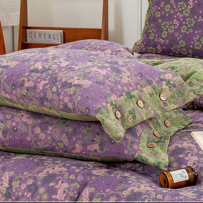 Parure de lit en coton violet à fleurs bohèmes (4 pièces)