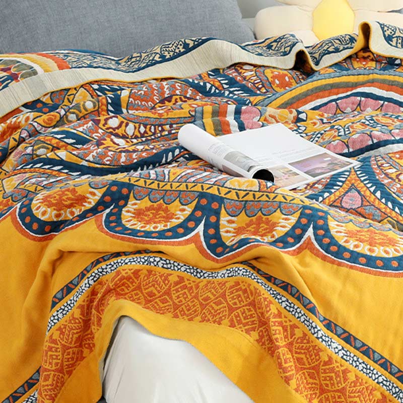 Couette d'été réversible bohème Ownkoti à fleurs jaunes