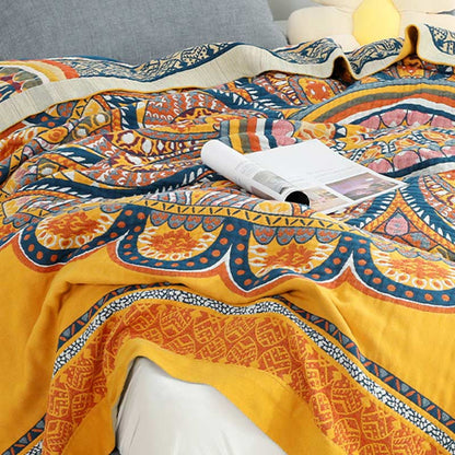 Couette d'été réversible bohème Ownkoti à fleurs jaunes