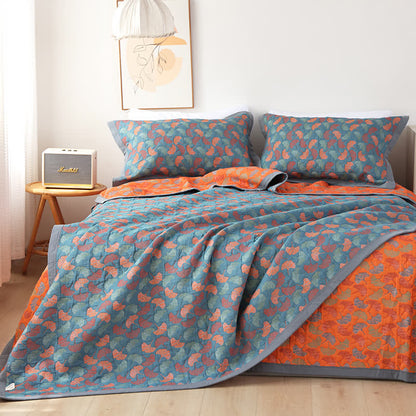 Couette réversible en coton avec motif pastoral de feuilles de ginkgo