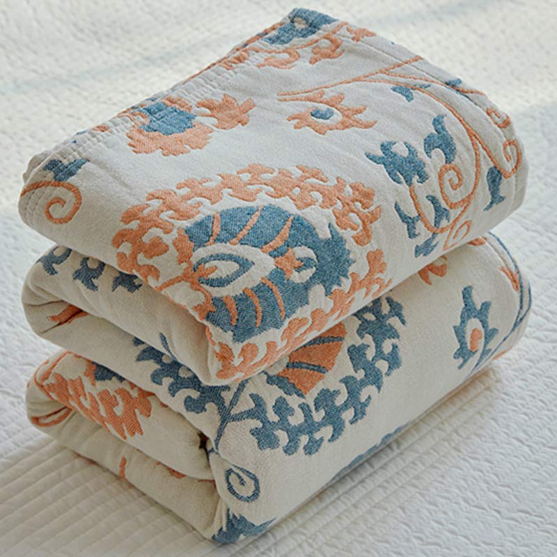 Couverture réversible en coton avec imprimé floral coloré