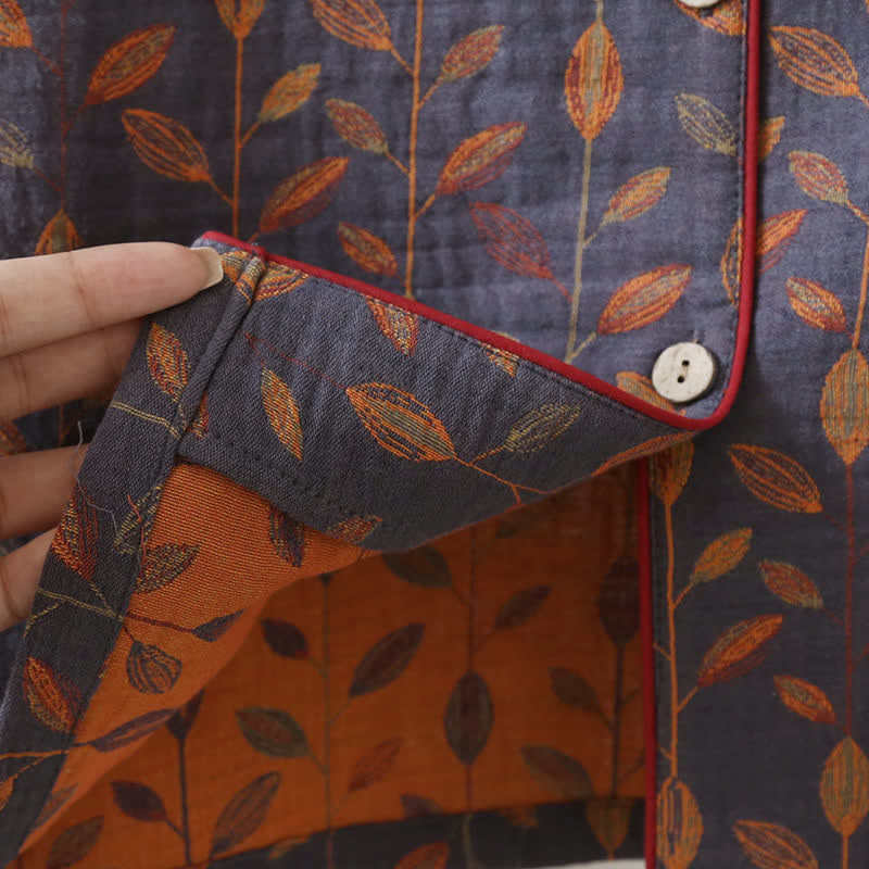 Ensemble pyjama en coton à manches longues au style rétro à feuilles