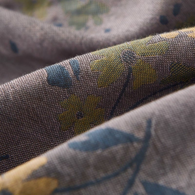 Linge de lit réversible en coton avec fleurs et feuilles pastorales
