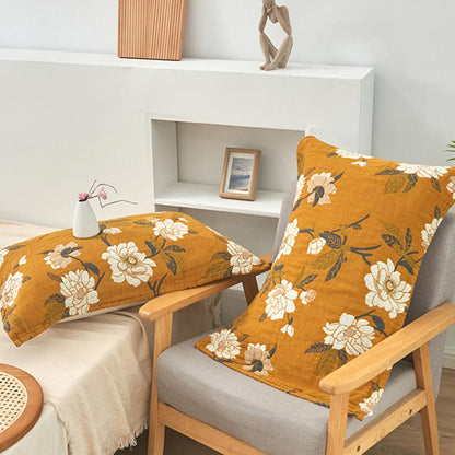 Serviette oreiller en gaze de coton à fleurs jaunes (2 pièces)