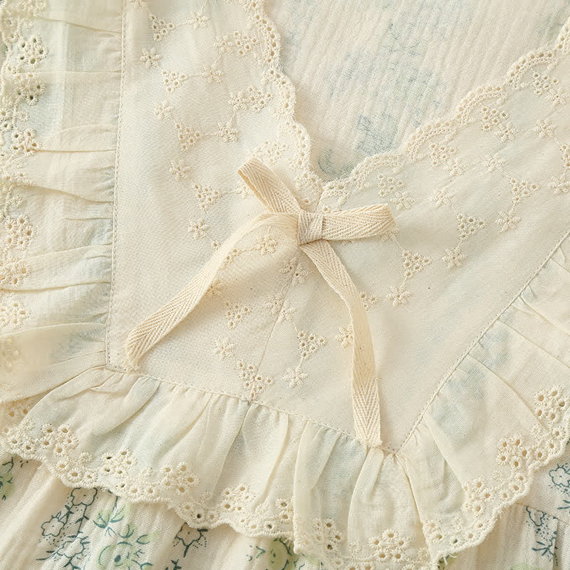 Chemise de nuit pastorale en gaze de coton double épaisseur
