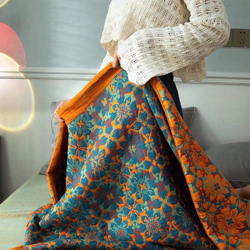 Couette en coton à six couches avec motif orange et bleu