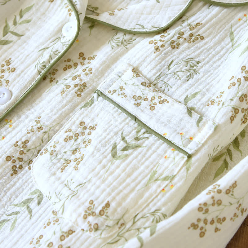 Ensemble pyjama en double gaze de coton à motif floral