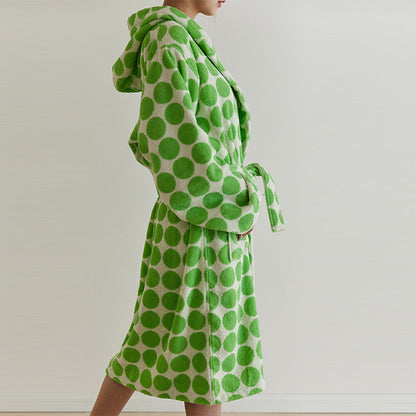 Peignoir à capuche et ceinture à pois