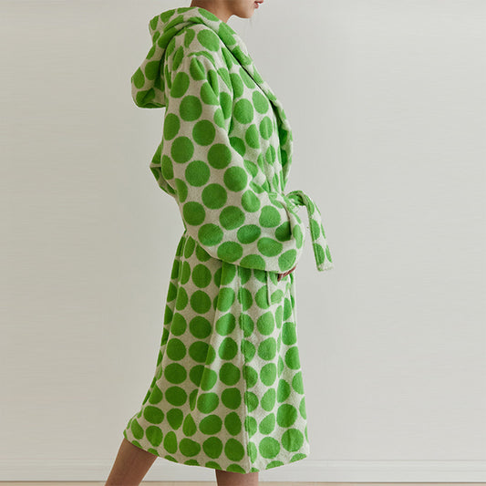 Peignoir à capuche et ceinture à pois