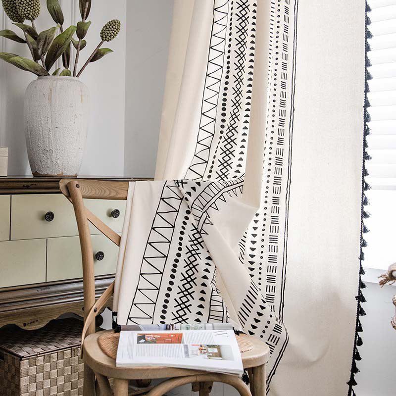 Rideaux semi-occultants Ownkoti en coton de style bohème avec un motif géométrique