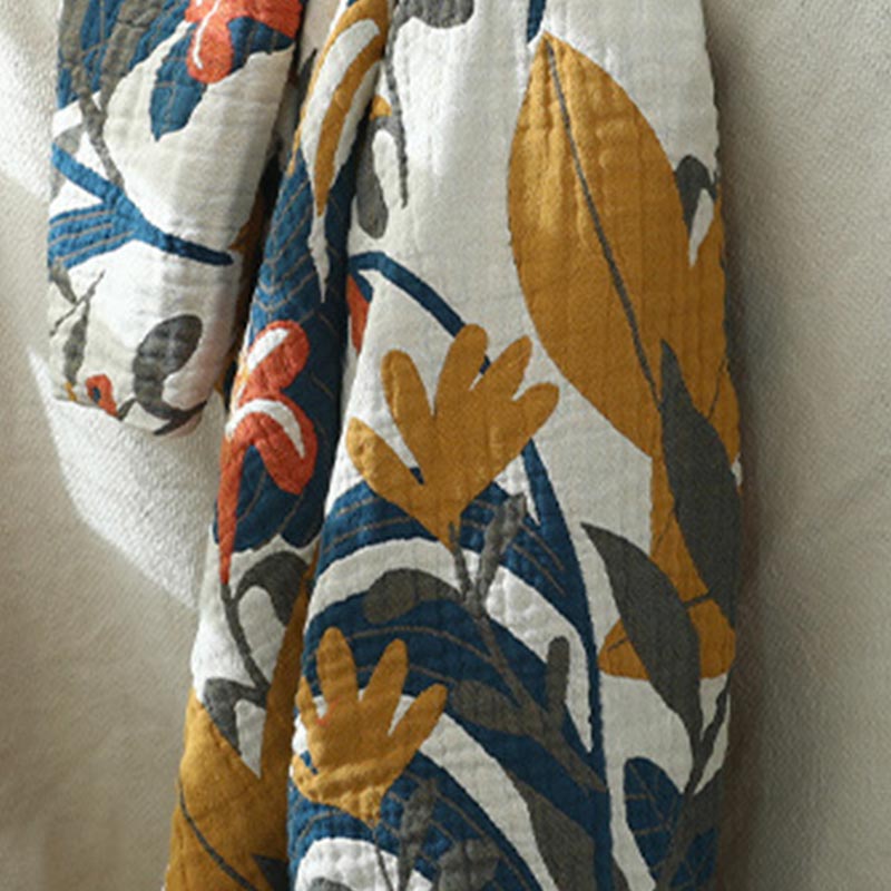 Couverture de canapé réversible en coton avec motif de fleur de verge d'or