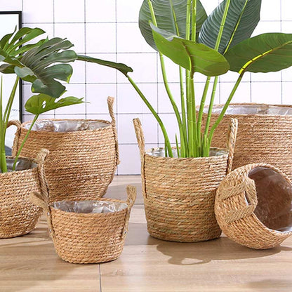Panier en jonc de mer tissé Ownkoti, panier de rangement pour pots de fleurs (lot de 2)