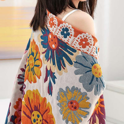 Couette réversible en coton avec des fleurs aux couleurs vives