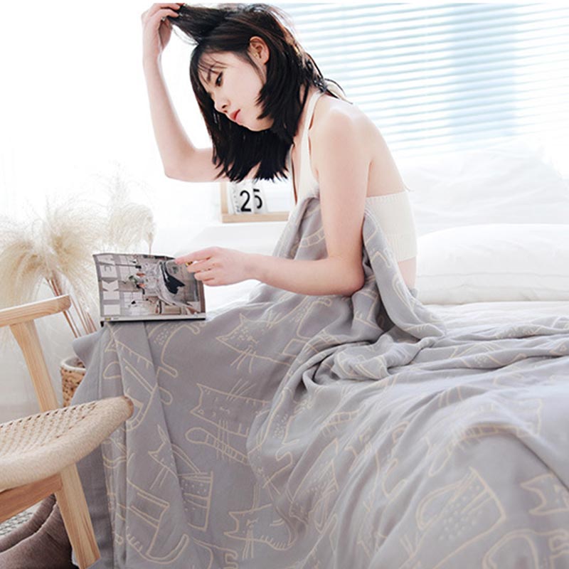 Couverture réversible en coton Ownkoti avec imprimé chat
