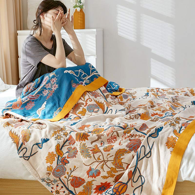 Couette réversible en coton à motif floral fleuri