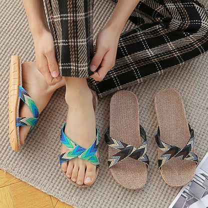 Chaussons antidérapants en lin Boho Cross