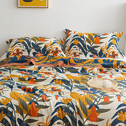 Couverture de canapé réversible en coton avec motif de fleur de verge d'or