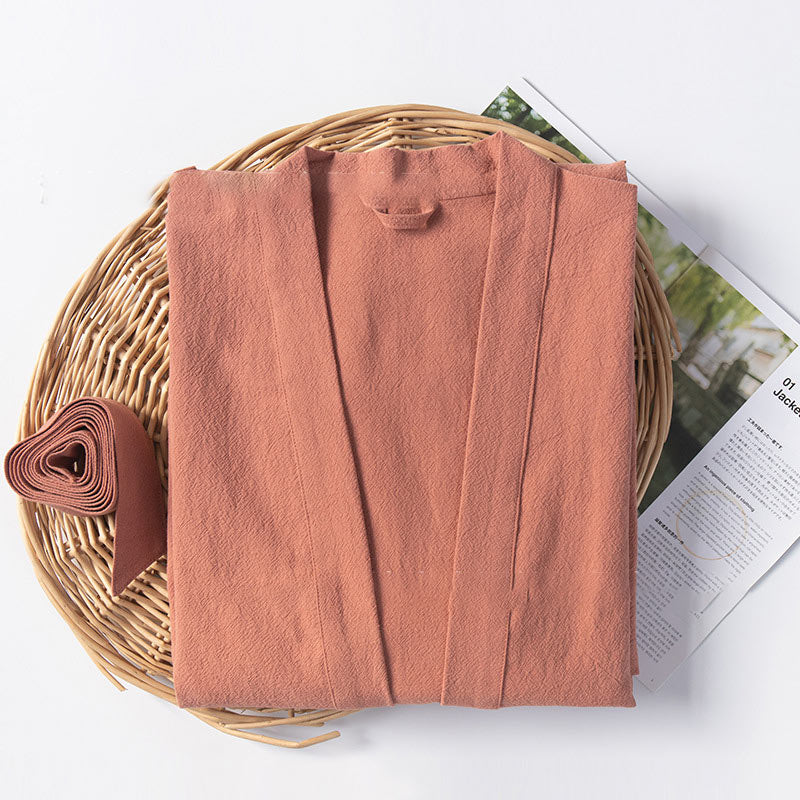 Peignoir doux à col en V avec poches Ownkoti