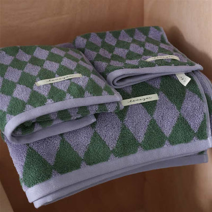Ensemble de serviettes de bain carrées en coton à carreaux vintage Ownkoti